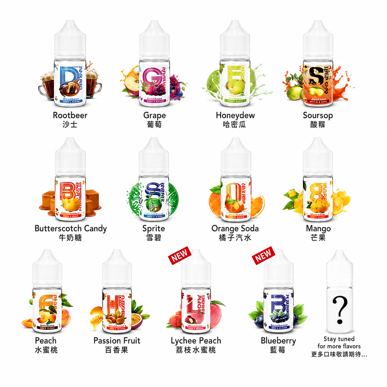電子煙小煙油各種口味對照圖